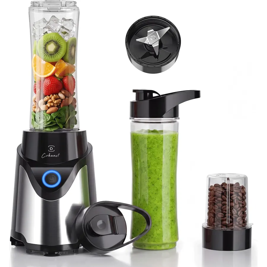 COKUNST Smoothie Blender, Personal Blender with 2 To-Go Cups & Lids, Black
