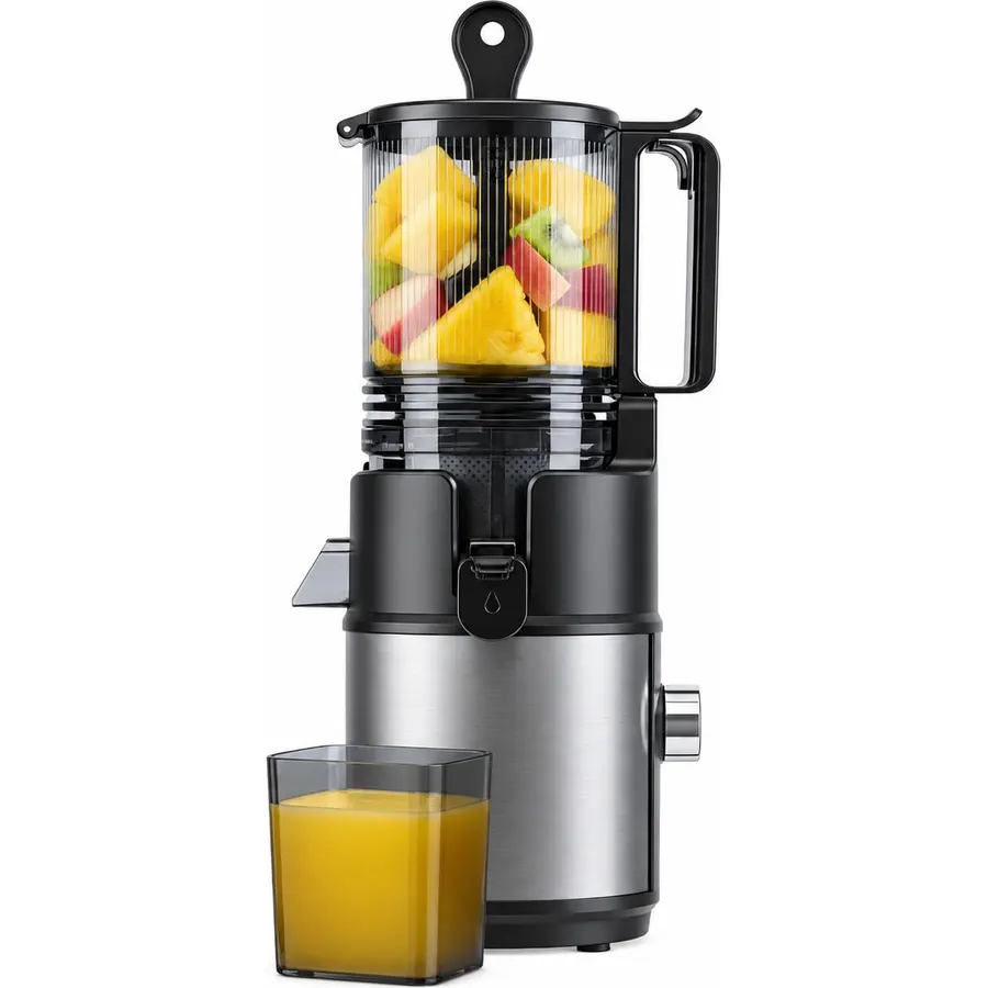 Cold Press Juicer | 250W Quiet AC Motor | 5.8" Large Feed Chute | Makes Juice, Nut Milk & Sorbet | Easy to Clean | Dark Grey | Stainless Steel