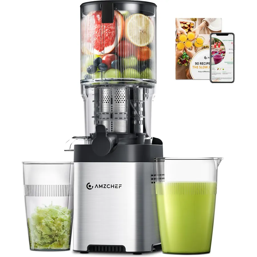Cold press Juicer Machines with 5.2" Extra Self-Feeding for Whole Vegetable & Fruit, Juice Extractor with Large Auger & Triple Strainers, Easy to Clean, High Juice Yield, Stainless Steel Silver