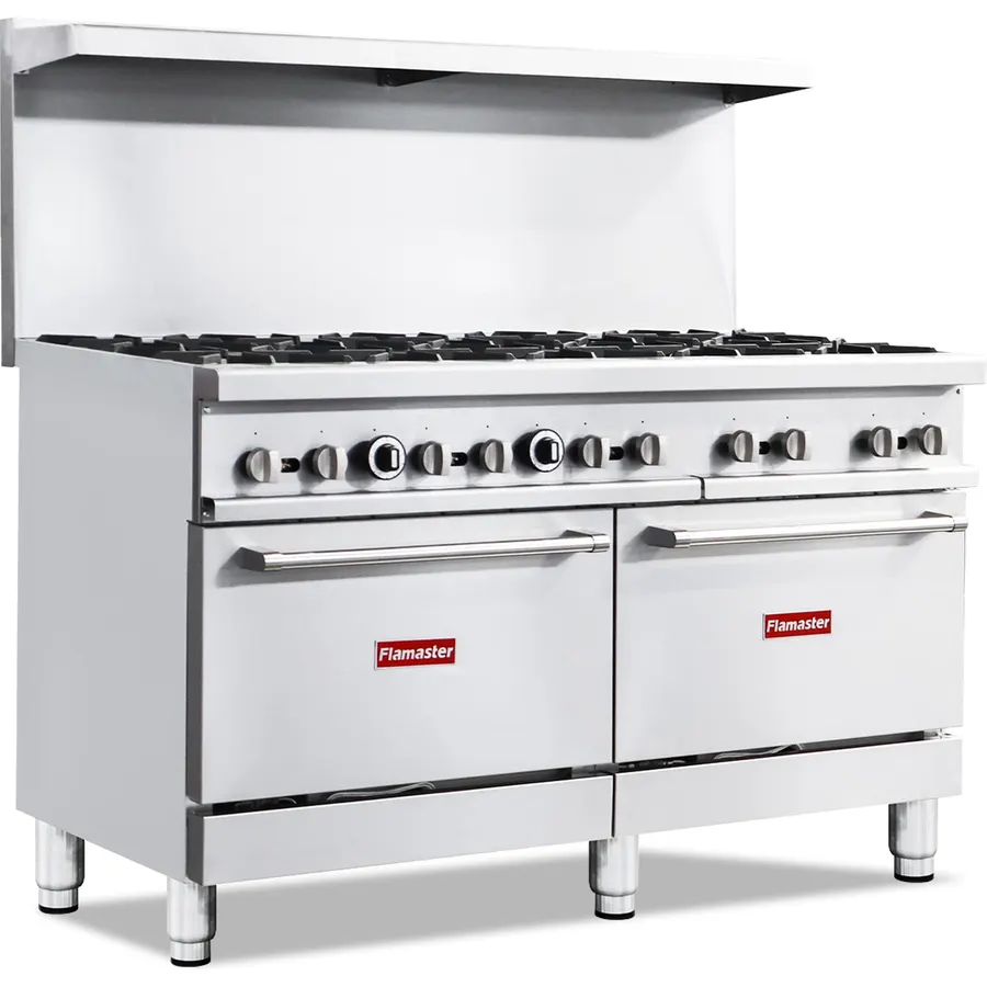Commercial 60" Gas Range with Oven, 10 Open Burners and Under Full Size Oven 300000 BTU & 33000 Static Oven,NG/LPG Conversion kit, Manual Gas Valve,Freestanding Gas Range for Restaurants