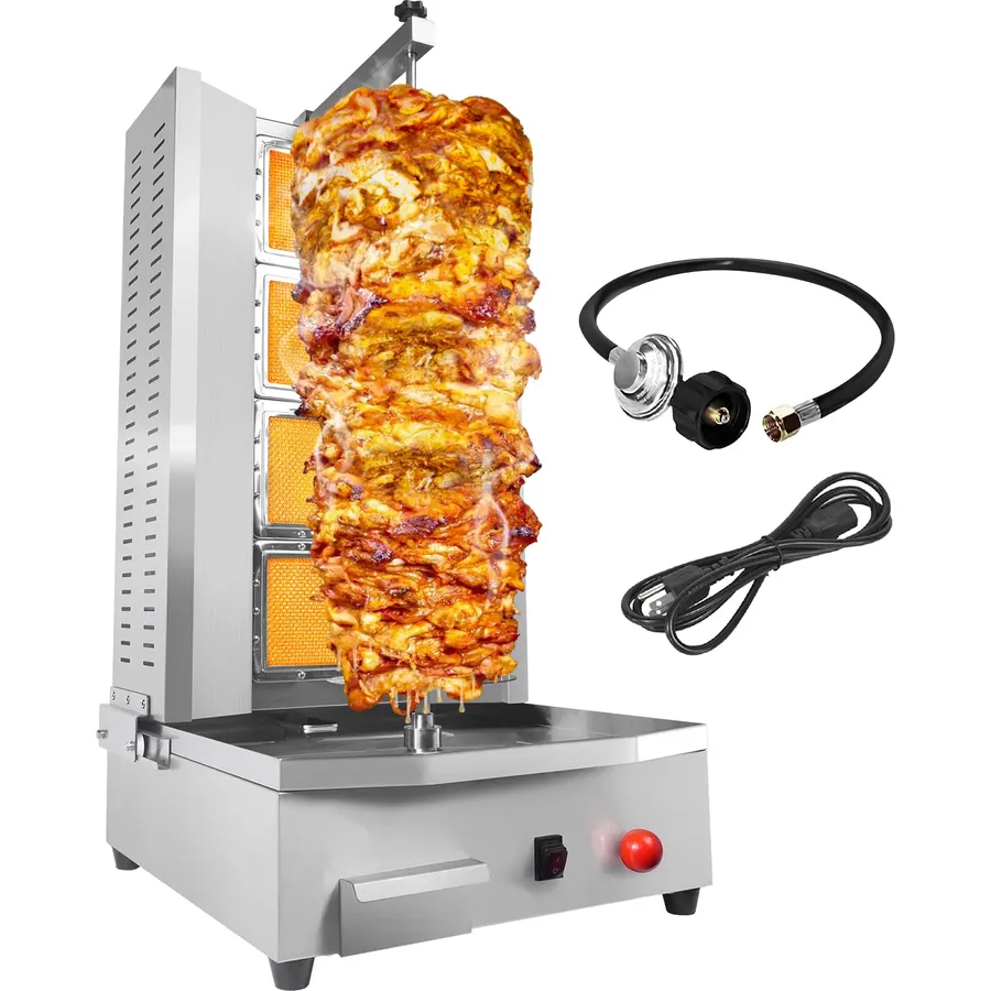 Commercial Shawarma Grill Machine Vertical Rotisserie with 4 Burners Adjustable Distance, Tacos Al Pastor Machine Cooks Up to 165 lbs Meat, Gyro Meat Oven