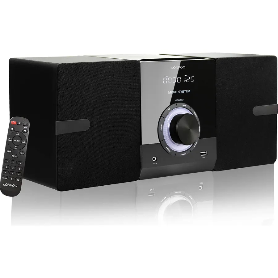 Compact Stereo System with CD Player for Home, 30W Crisp-Sound Speakers