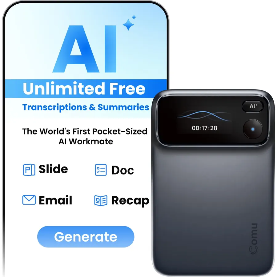 Comu Action Pro, AI Voice Recorder, Automatic AI Docs, 70H+ Battery Life