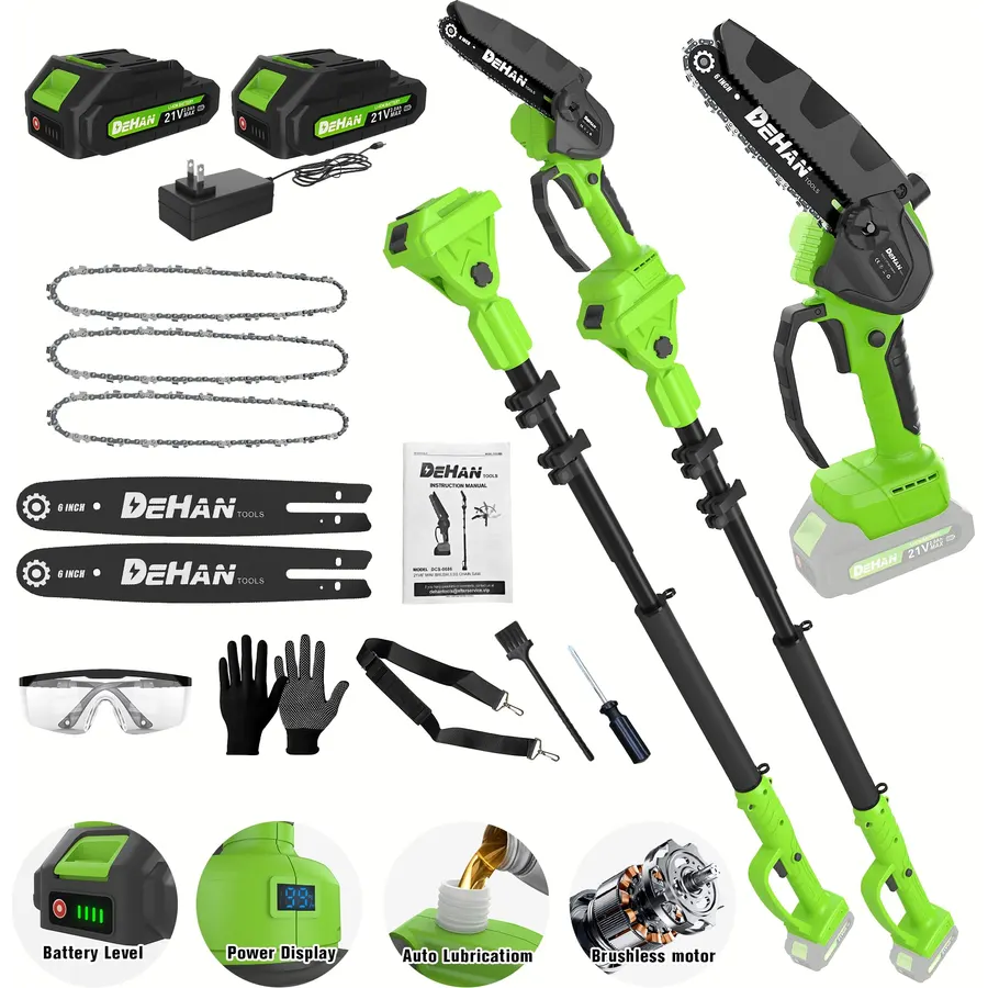 Cordless Pole Saw for Tree Trimming, 6" Chainsaw with Extension Pole