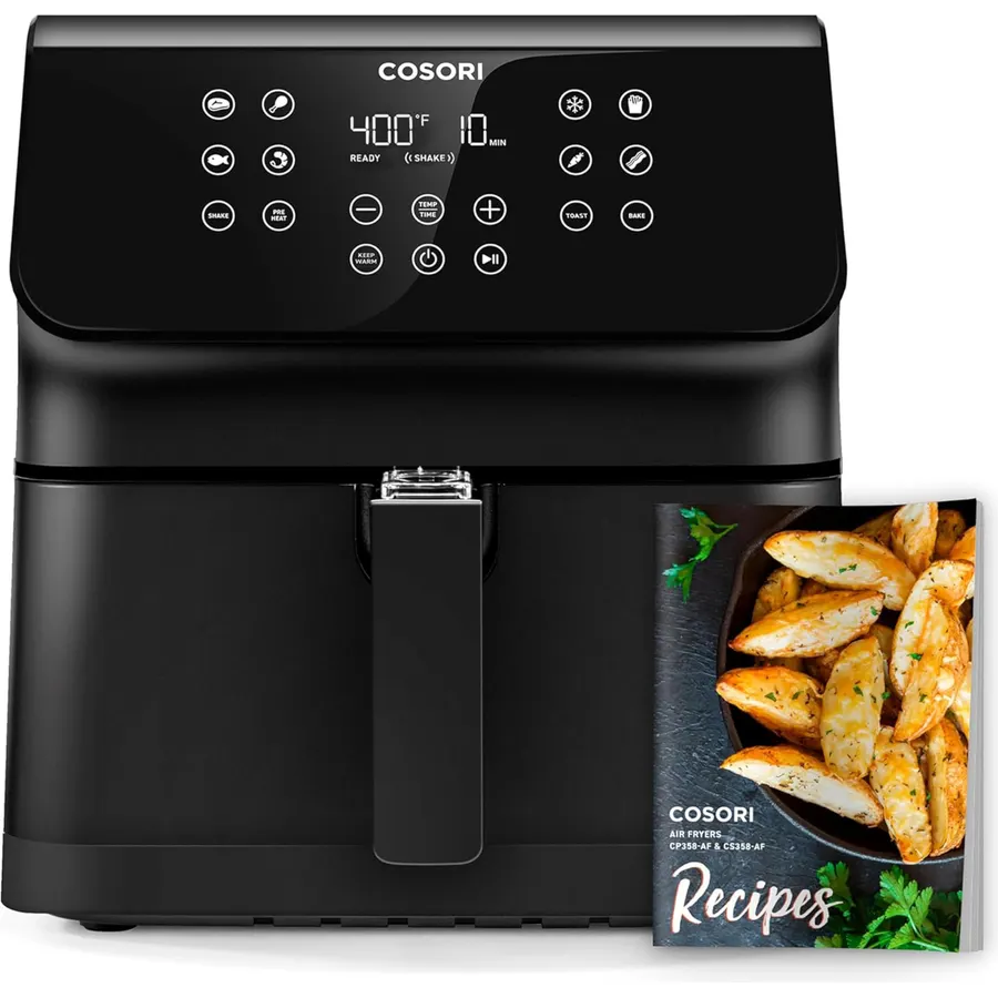 Cosori 12-in-1 Air Fryer 5.8QT, Toast, Bake, Nutrition Facts for 100+ In-App Recipes, AdaptIQ Tech Fast Cook, for Main & Side Dishes, Snacks, Leftovers, Detachable Square Basket, Dishwasher Safe