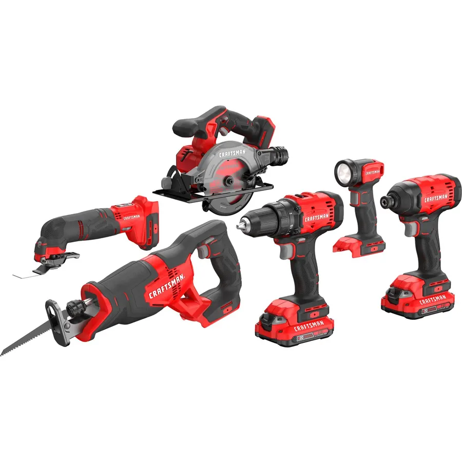 CRAFTSMAN V20 Power Tool Combo Kit, 7-Tool Cordless Power Tool Set with 2 Batteries and Charger (CMCK700D2)