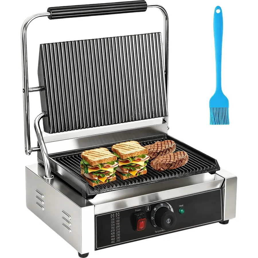 CTJ Commercial Panini Press Grill 2200W Sandwich Maker with Nonstick Plates