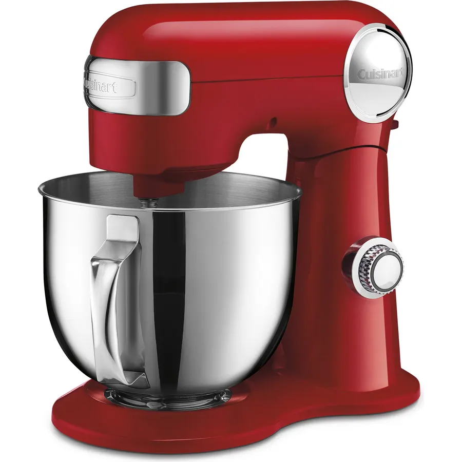 Cuisinart Stand Mixer, 12 Speed, 5.5 Quart Stainless Steel Bowl, Chef’s Whisk, Mixing Paddle, Dough Hook, Splash Guard w/ Pour Spout, Ruby Red, SM-50R, Manual