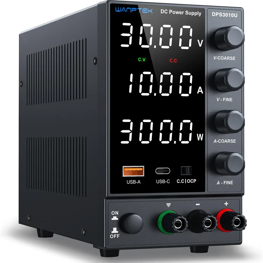 DC Power Supply Variable, 30V 10A Bench Power Supply with Encoder Coarse & Fine Adjustments Knob, Adjustable Switching Regulated lab Power Supplies with 18W USB & Type-C Quick-Charge