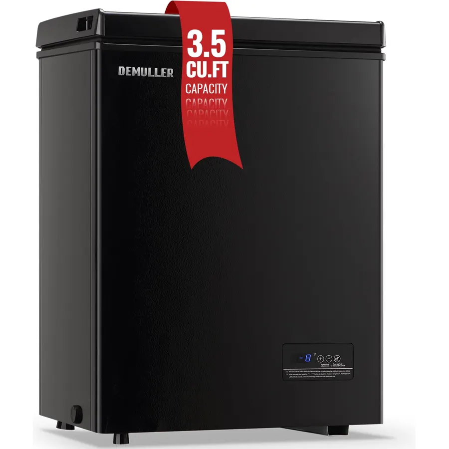 Deep Freezer Chest 3.5 Cubic Feet Freezers with Temperature Display Panel Mini Freezer with Removable Basket Suitable for Apartment Garage Dorm BLACK