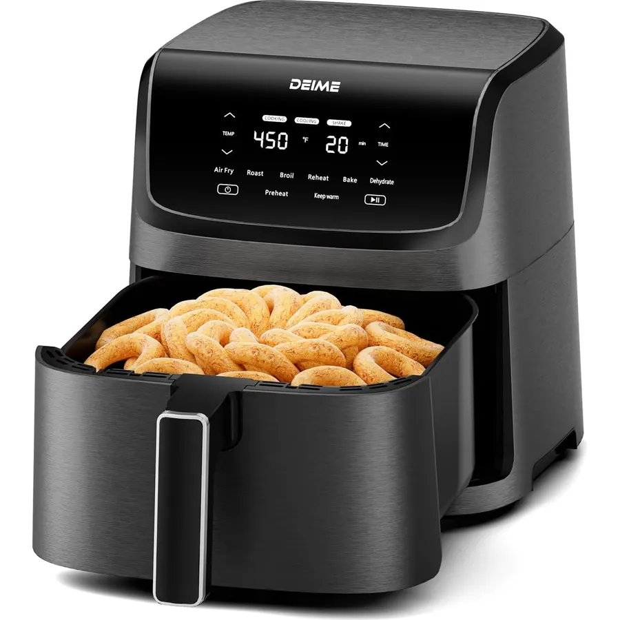 DEIME Air Fryer 7.2 QT 1700W Oilless Oven Healthy Cooker Air Fryers Large Capacity with 8 Presets, LCD Touch Screen, Customerizable Cooking, Non-Stick Basket (Black)