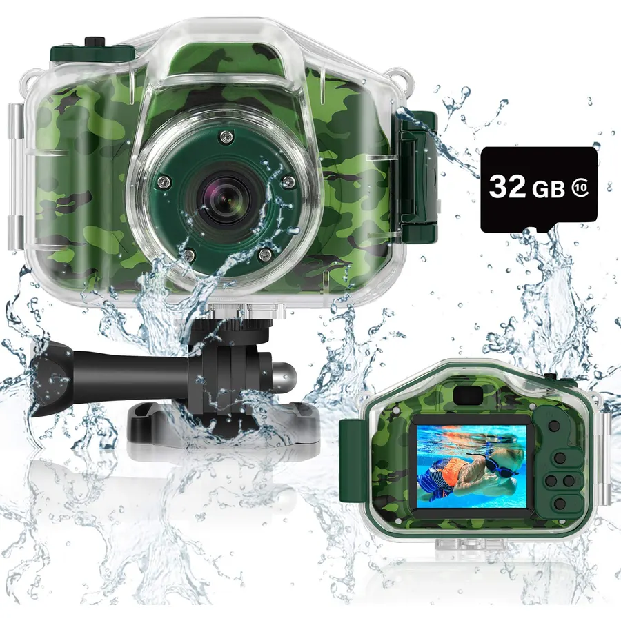 DEKER Kids Waterproof Camera, Underwater HD Digital Camcorder, Green