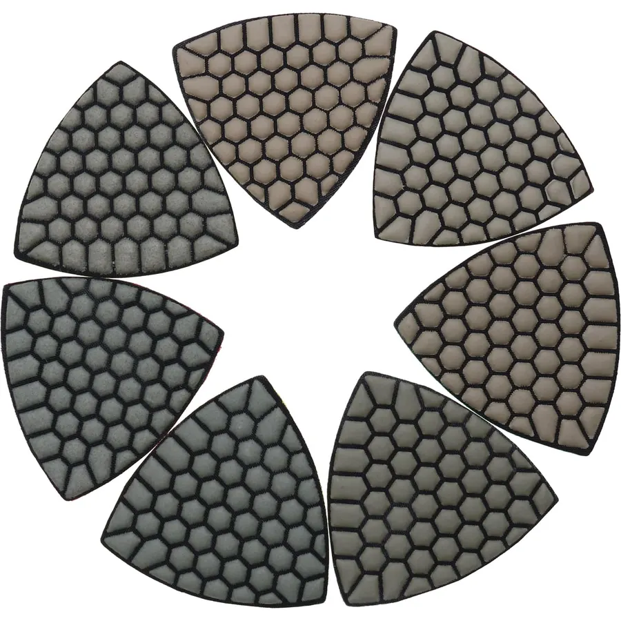 Diamond Triangle Polishing Pad, 80mm Resin Bond Hook and Loop Backing Pad for Granite Concrete Marble Stone, Grit 50-3000, 7PCS