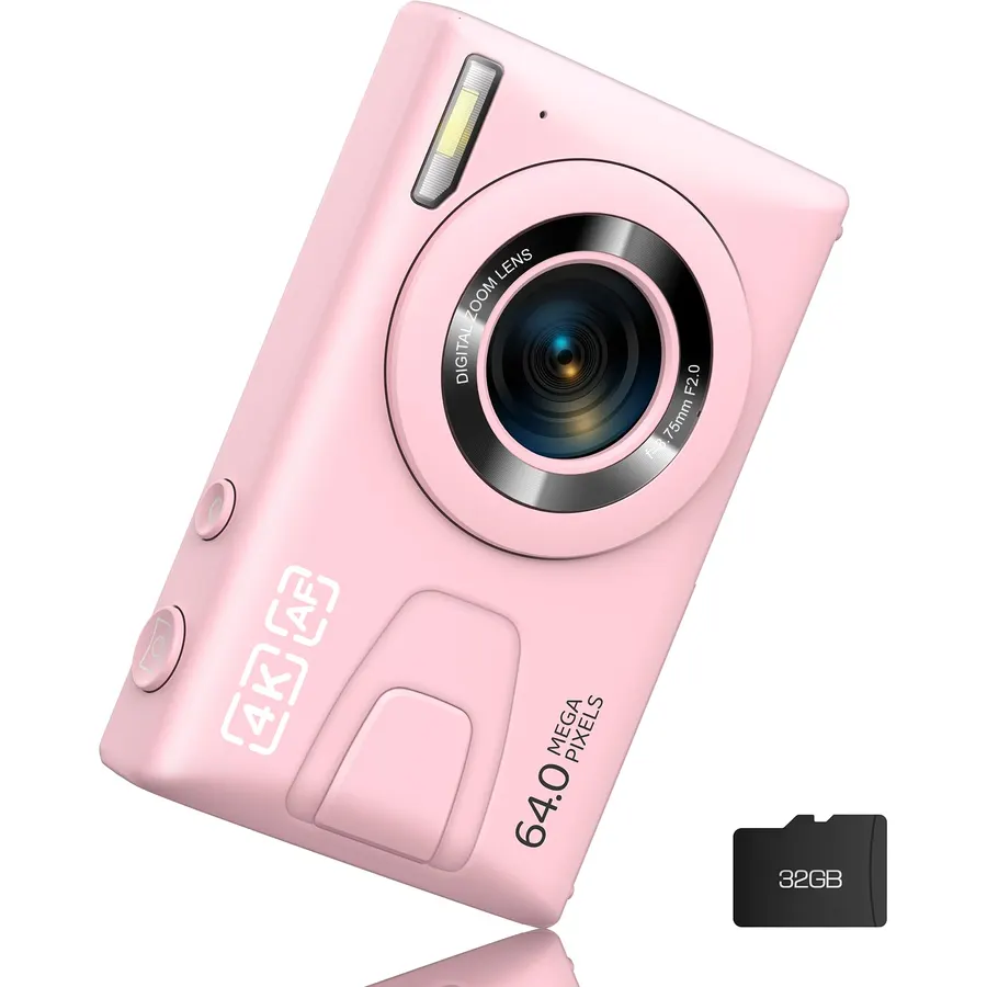4K Digital Camera for Photography, Autofocus 64MP for Vlogging 3" Screen Dual Lens Selfie Camera 18X Digital Zoom 64GB SD Card, 2 Batteries for Beginner