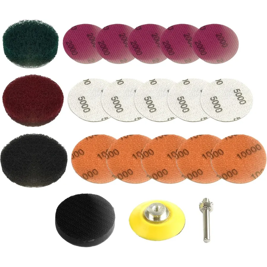 DIY Headlight Restoration Kit with 2 Inch Polishing Pads, Drill Adapter, and Multi Grit Sanding Discs for Vehicle Headlight Cleaning
