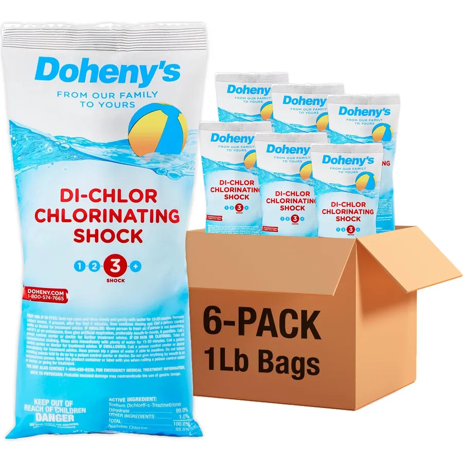 Doheny's Di-Chlor Shock | 100% Professional-Grade | Calcium-Free Pool Sanitizing and Shock Treatment | for Salt & Chlorine Pools | 56% Stabilized Chlorine | 6 x 1lb Bags (6lb Total)