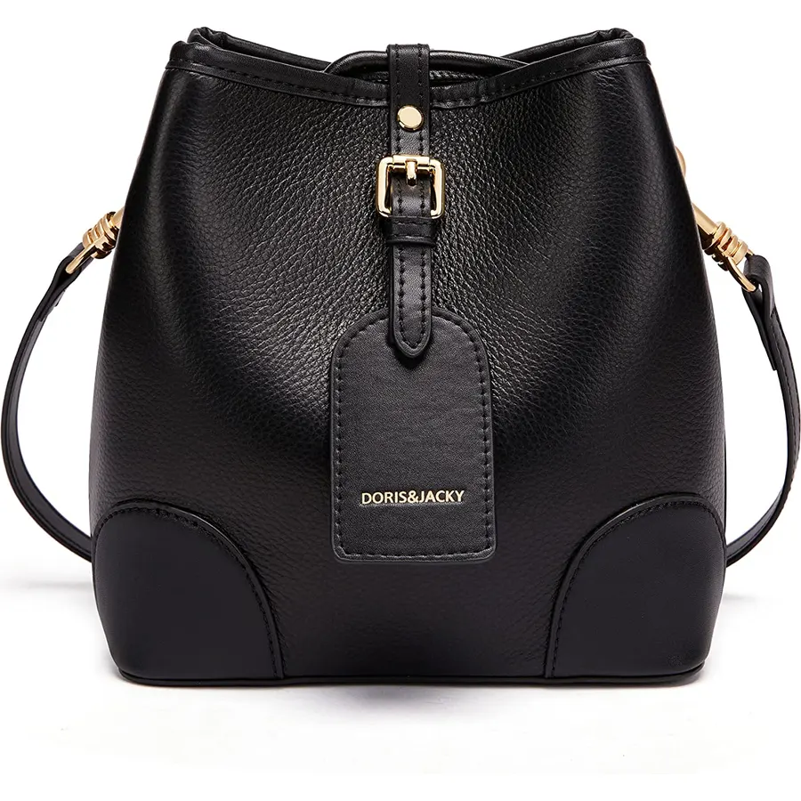 DORIS&JACKY Small Leather Bucket Crossbody Shoulder Purse for Women
