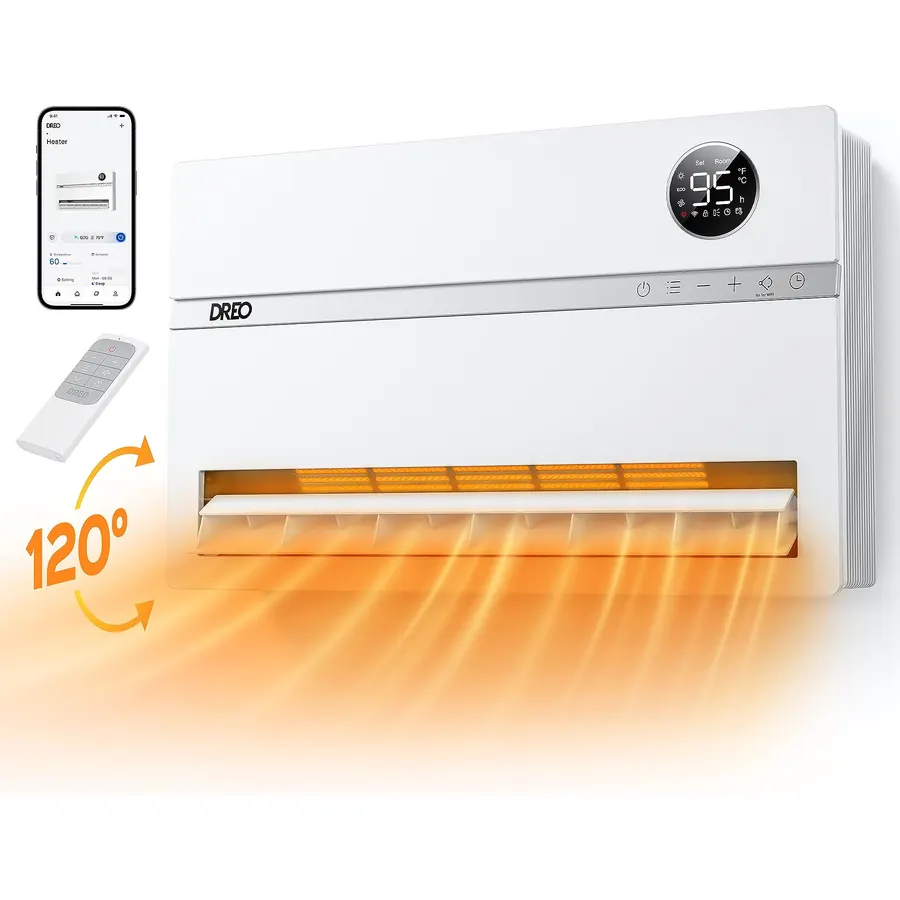 DREO Smart Wall Heater, 1500W Space Heater for Bedroom, White, Standard