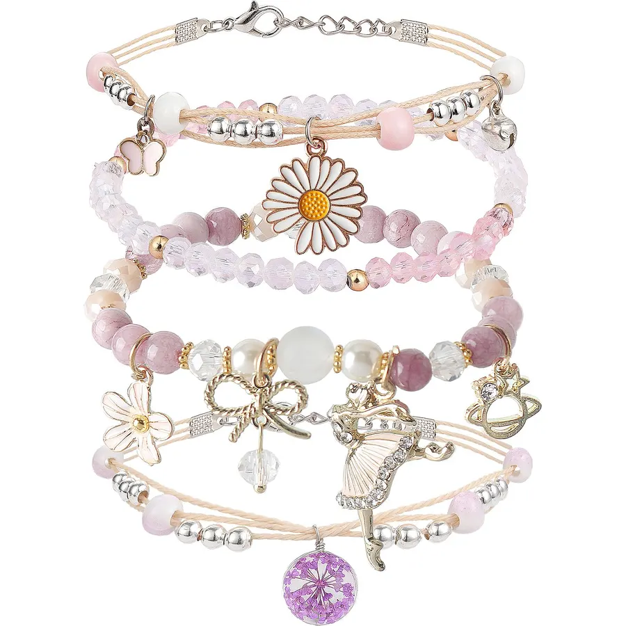 DS 4PCS Beaded Charm Bracelets for Teen Girls Adjustable Birthday Gift