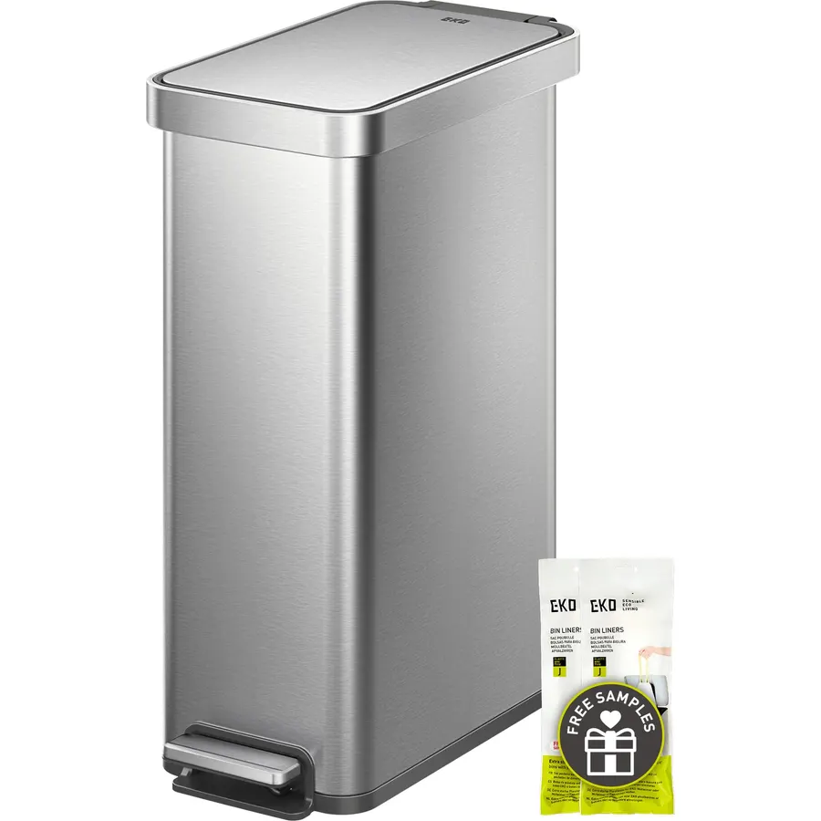 13 Gallon Trash Can Kitchen Garbage Bin with Removable Inner Buckets 50L Stainless Steel Step-on Metal Large Waste Cans with Soft Close Lid Silver