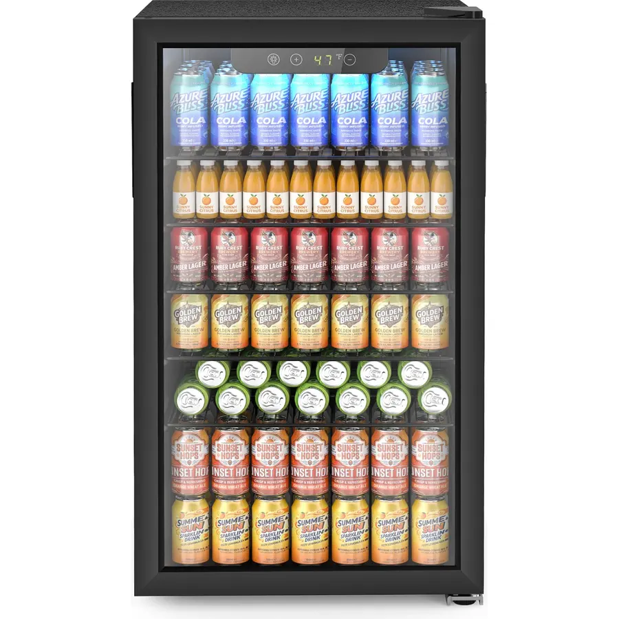 EUHOMY 48 Can Mini Fridge, 1.3 Cu.ft Beverage Refrigerator with Glass Door