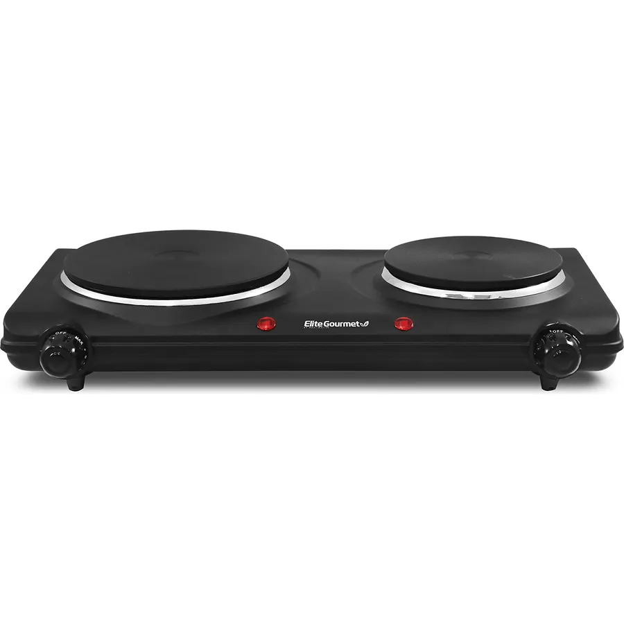 Elite Gourmet Double Cast Iron Burner, 1500W Hot Plate, Adjustable Temp