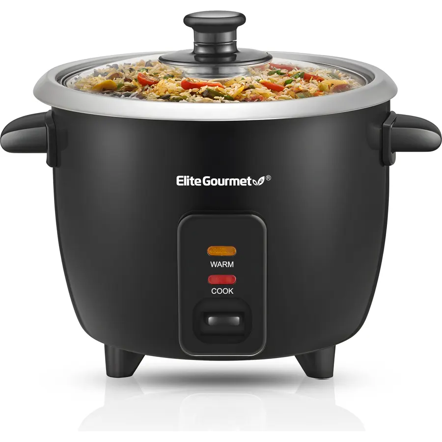 Elite Gourmet Rice Cooker & Steamer, Non-Stick Pot, White, 6 Cups Cooked