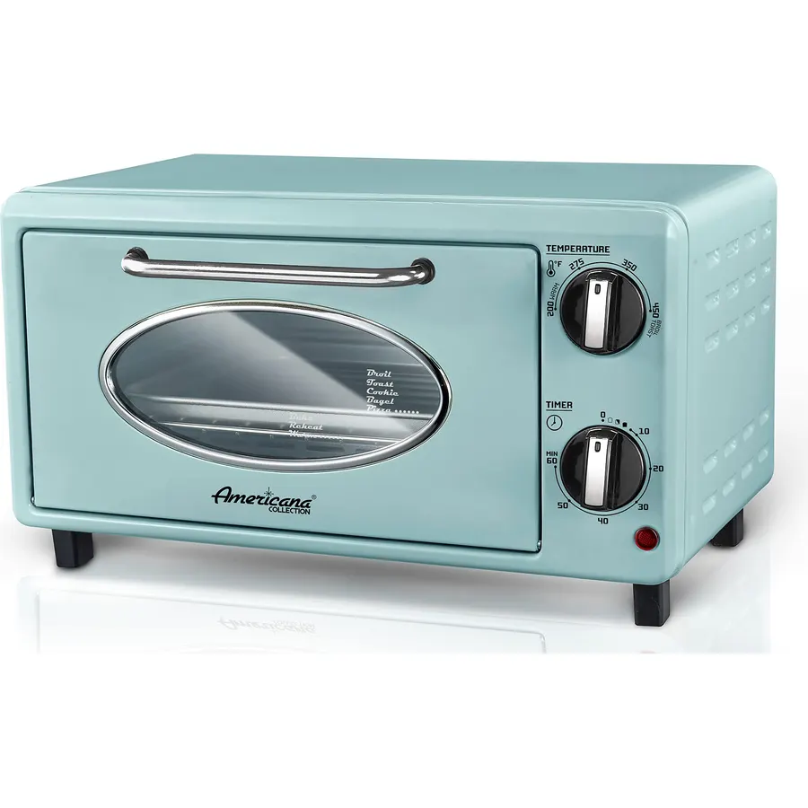 Elite Gourmet ETO147M Retro Diner Toaster Oven, Fits 8" Pizza, 1000W, Mint
