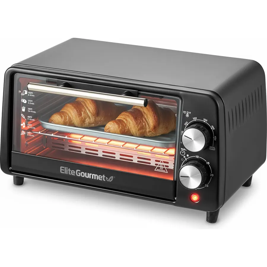 Elite Gourmet ETO449X Toaster Oven, 9.5Qt/4-Slice, 800W Quartz, Black