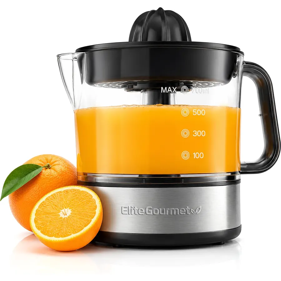 Elite Gourmet ETS623 Electric Citrus Juicer, 24 oz, Black/Stainless Steel