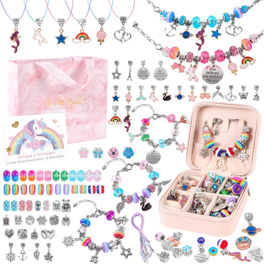 Emibele Charm Bracelet Making Kit for Girls 8-12 with Portable Jewelry Box