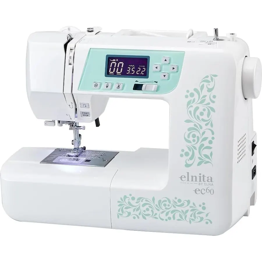 Elna Elnita ec60 Computerized All Around Sewing Machine for Sewing and Quilting with 60 Built-in Stitches, Thread Cutter, Needle Threader, and Locking Stitch Buttons for Home