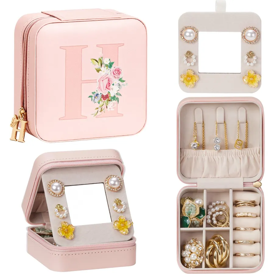 Enthralite Personalized Jewelry Box for Travel: A-Z Initial Gift for Girls
