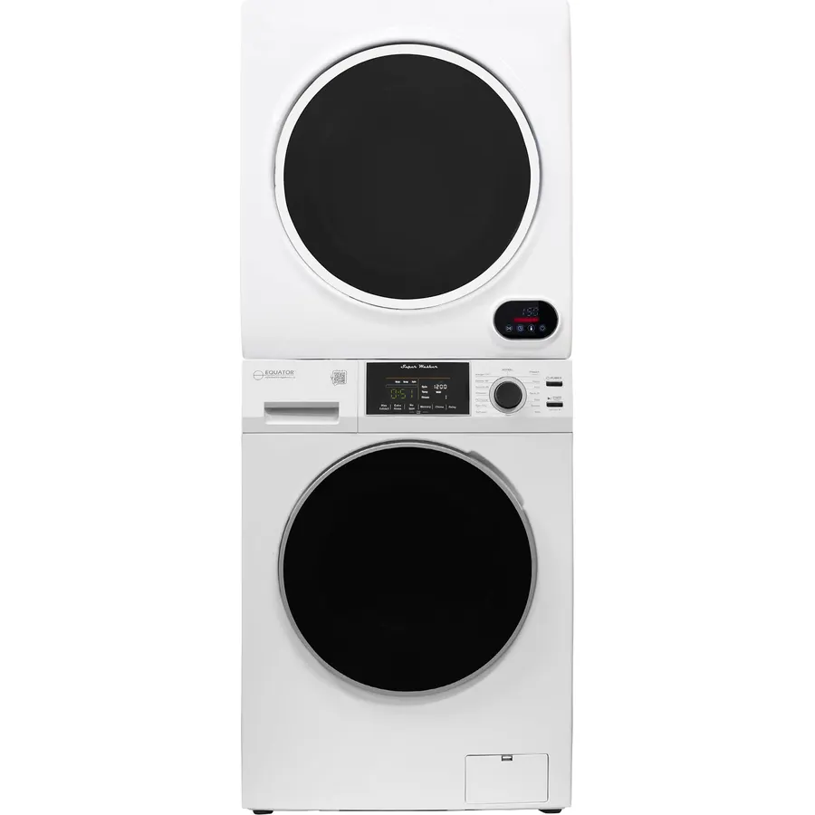 Equator Premium Stackable 15 Lbs Washer 1.62cf 110V+Vented Digi Dryer 3.5cf 110V in White