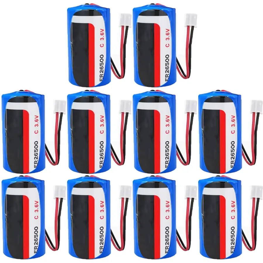 (10-Pack) ER26500 3.6V 8500mAh Size C Non-Rechargeable Lithium Battery (with 2.0 White Plug)