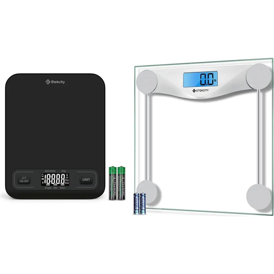 Etekcity Food Kitchen Scale, Digital Grams and Ounces & Bathroom Scale for Body Weight, Digital Weighing Machine for People, Accurate & Large LCD Backlight Display, 6mm Tempered Glass, 400 lbs