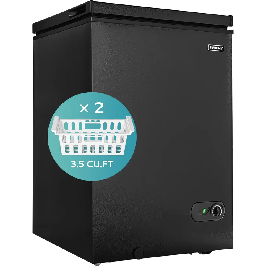 Chest Freezer 3.2 Cu.Ft Deep Freezer with Removable Basket, 7-Level Adjustable Thermostat, Fast Cooling Freestanding Top Open Door, White