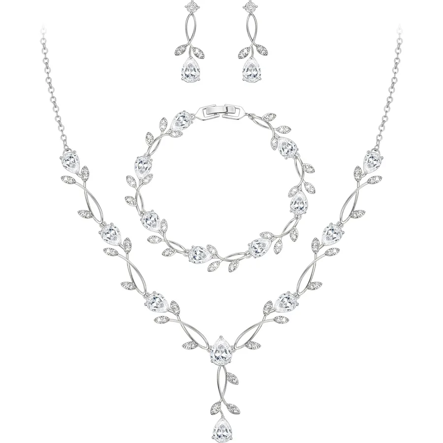 EVER FAITH Marquise Pear Leaf Cubic Zirconia Bridal Jewelry Set for Women