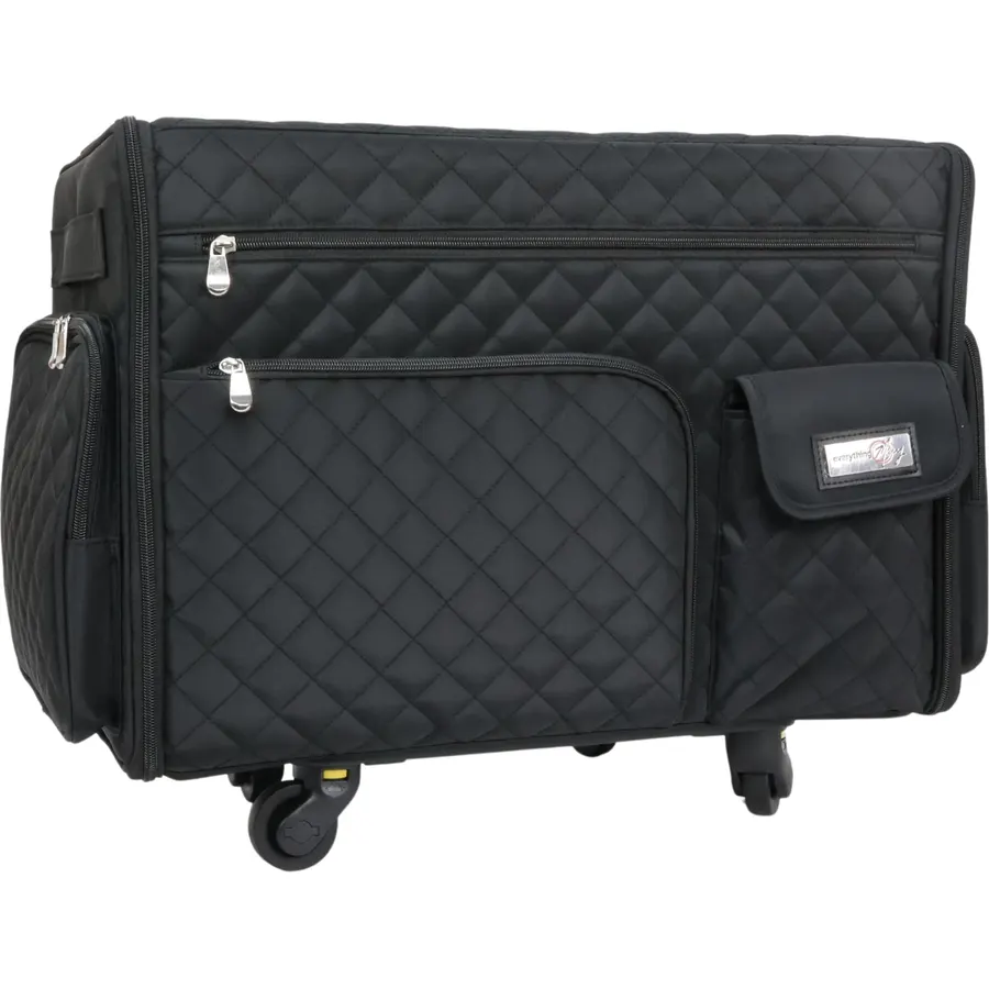 Everything Mary XL Flat-Top Rolling Sewing Machine Case – Black Quilted Craft Bag with Wheels – Portable Storage Organizer for Sewing, Scrapbooking & Craft Supplies