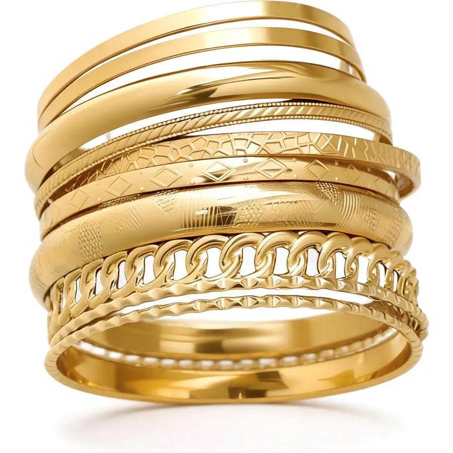 ÌF ME Gold Bangle Bracelets for Women, Indian Bangles Stackable Set, Multi Layer Textured 18K Gold Plated Chunky Bracelets Boho Jewelrys Set
