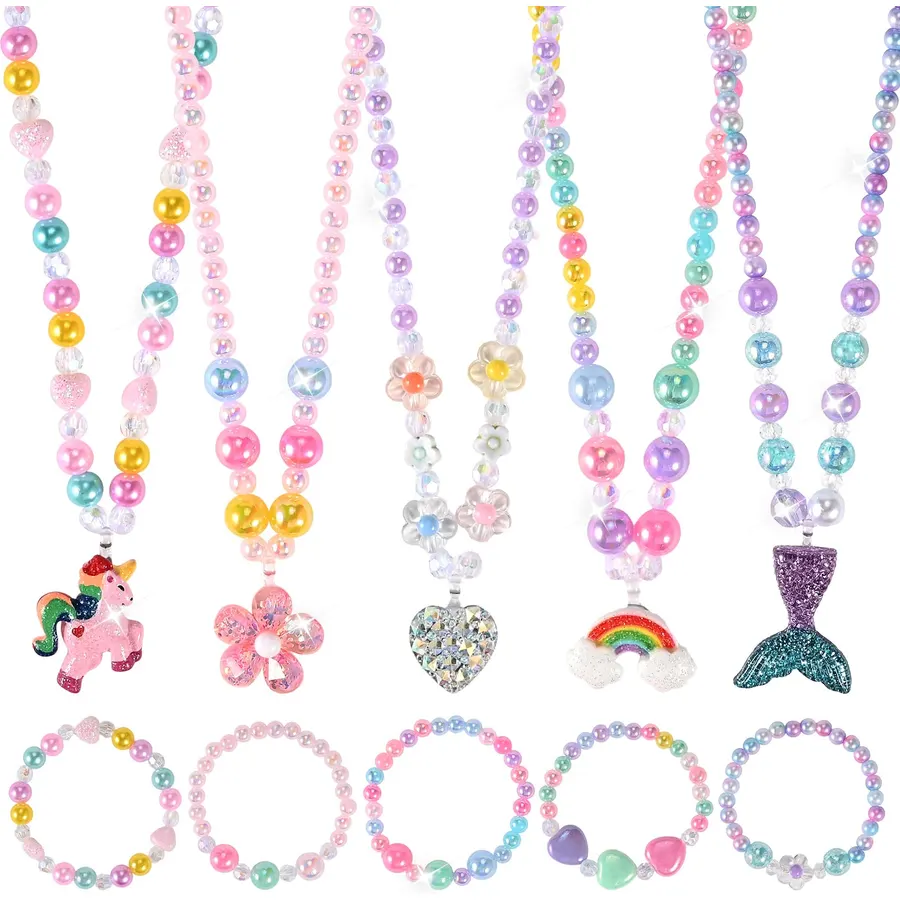 Faburo 10pcs Toddler Jewelry for Girls -5 Necklaces, 5 Bracelets