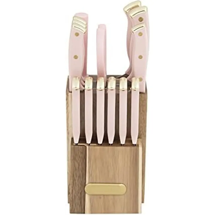 Farberware 15-Piece Knife Block Set with Black Soft-Grip Handles and Graphite Block - Kitchen Knife Set with Chef Knife, Steak Knives, Shears and Sharpening Steel