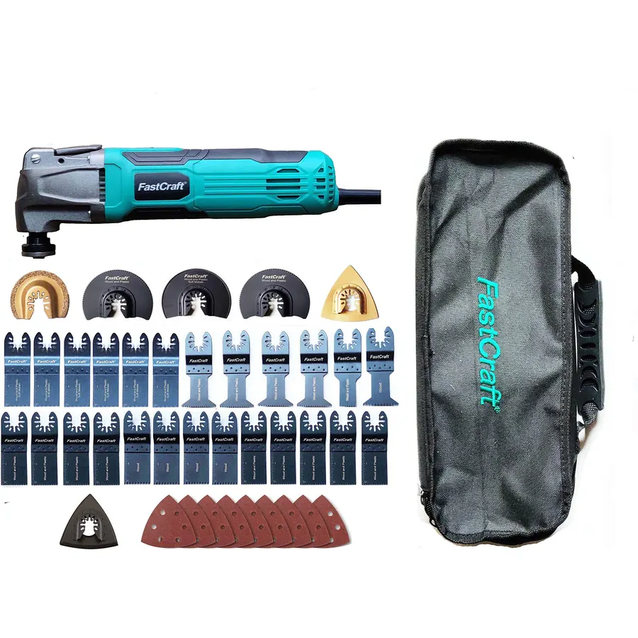 FastCraft 42pc Oscillating Multi Tool + 40pc Blade & Sander Kit GUARANTEED POWER/Keyless/6 Speeds/3-4 Degree Cut - Bulk All in Nylon Carrying Tote - Top Brand at Costco