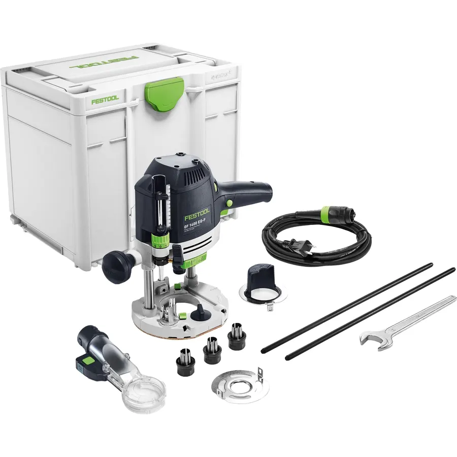 Festool 578951 OF 1400 EQ-F-Plus Plunge Router | 1400W Precision Router with LED Dust Hood, Fine Depth Adjustment & 2-3/4" Plunge Capacity