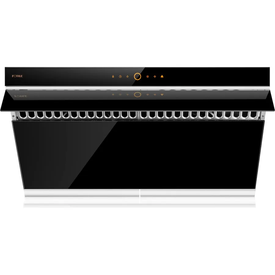 FOTILE JQG9006 36" Under-Cabinet or Wall-Mount Range Hood | Dual DC-Motor | Slant Vent Series | Motion Activate| Touchscreen with 4 Speed Level | Modern Kitchen Black Schott Glass