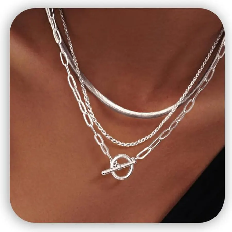 Freekiss 3-Piece Layered Toggle Necklace for Women