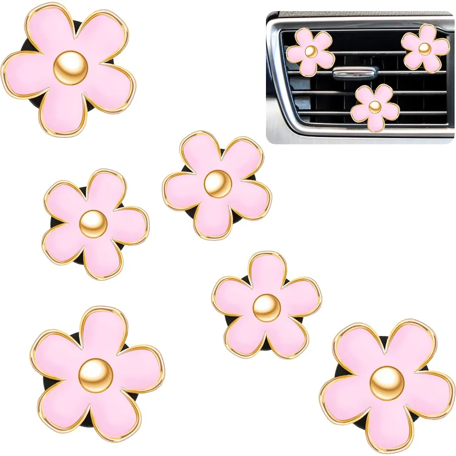 Frienda 6 Pcs Daisy Vent Clips for Car, 3/3.3 cm, Pink