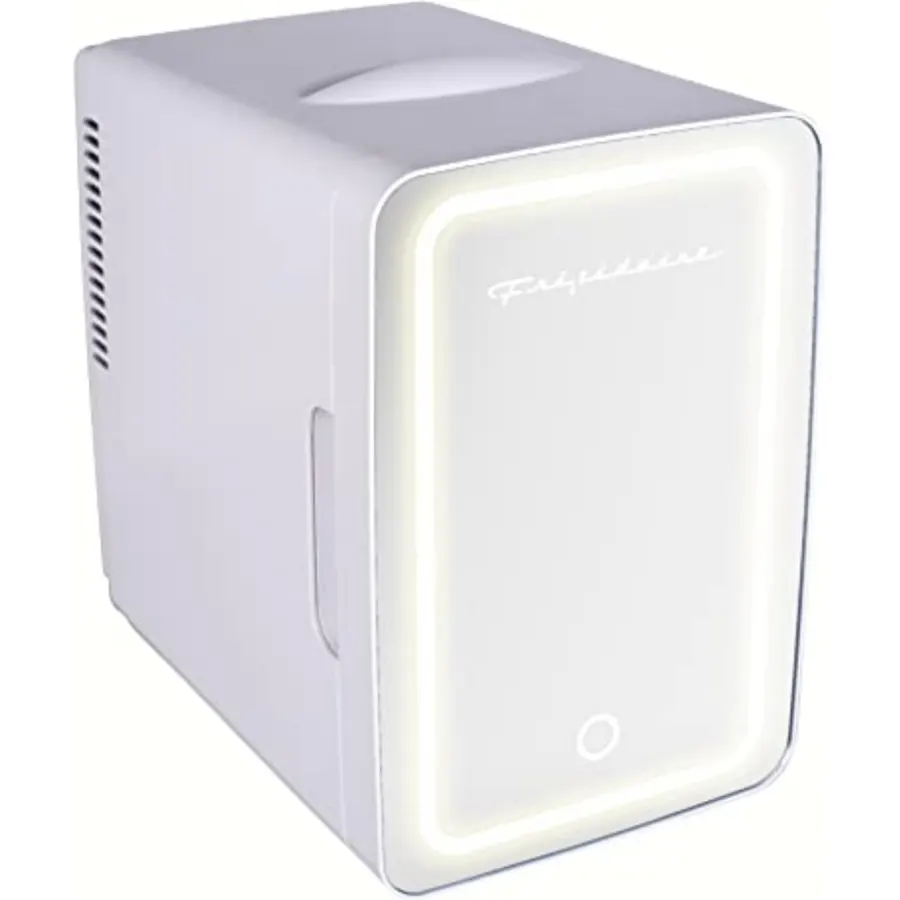 Frigidaire Mini Personal Fridge Cooler, LED Lighted Mirror, 6.5L Capacity, Chills 9 Cans, or Makeup and Skincare, Portable & Compact