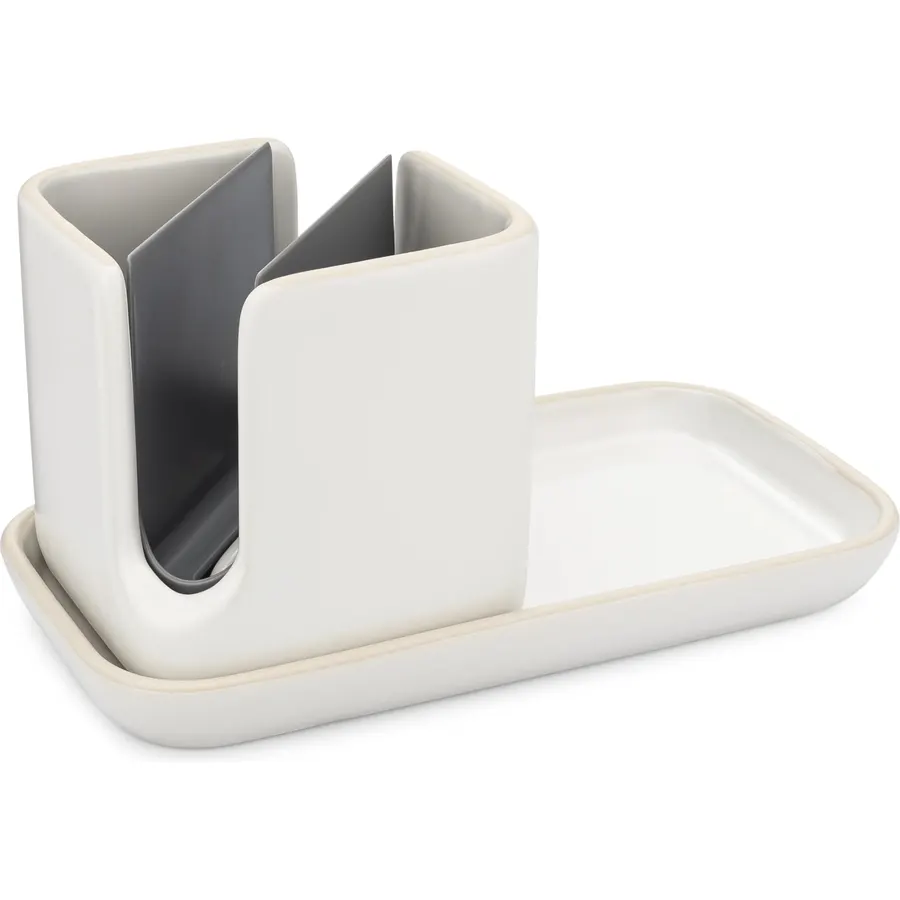 Full Circle Sinkside Ceramic Cleaning Station, Dishwasher Safe, White