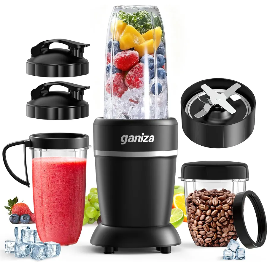 Ganiza Smoothie Blender Max 1300W, Personal Kitchen Blender & Grinder Combo